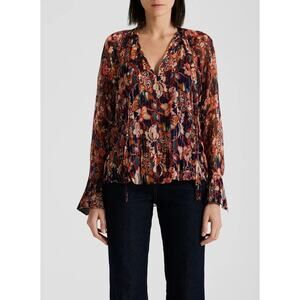 A.L.C. Frida Silk Top Semi Sheer Blouse Size 2 Port Wine Multi Billowy Flowy